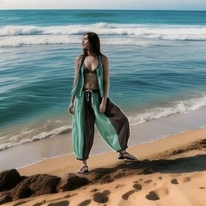 🔥New Free People Coconut Est Medium Set Top Pant Drawstring Balloon 100% Cotton